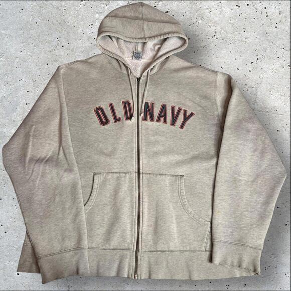 Y2k Old Navy Logo Full Zip Hoodie Gray‎ Hooded Sweatshirt Spell Out Size XL - Picture 2 of 10